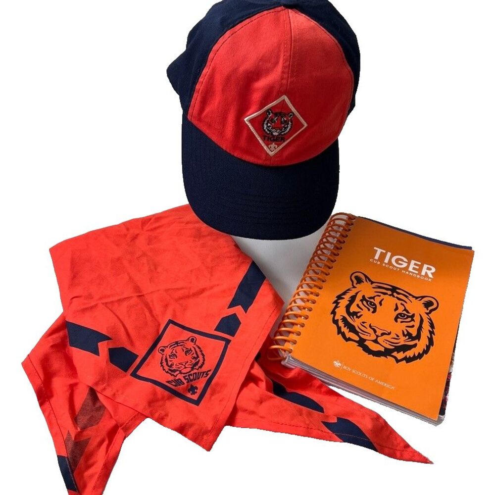 Official Boy CUB SCOUT Tiger Cub Hat Neckerchief Handbook Lot Of 3